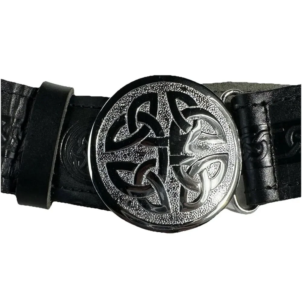 Sport Kilt Belt & Buckle – Celtic Knot Silver Plated, Leather Sz L